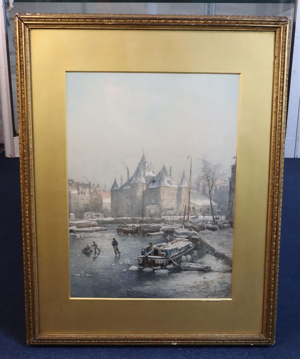 John Conrad Grieve (1837-1891) Dutch canal scene in winter 17.25 x 12.5in.